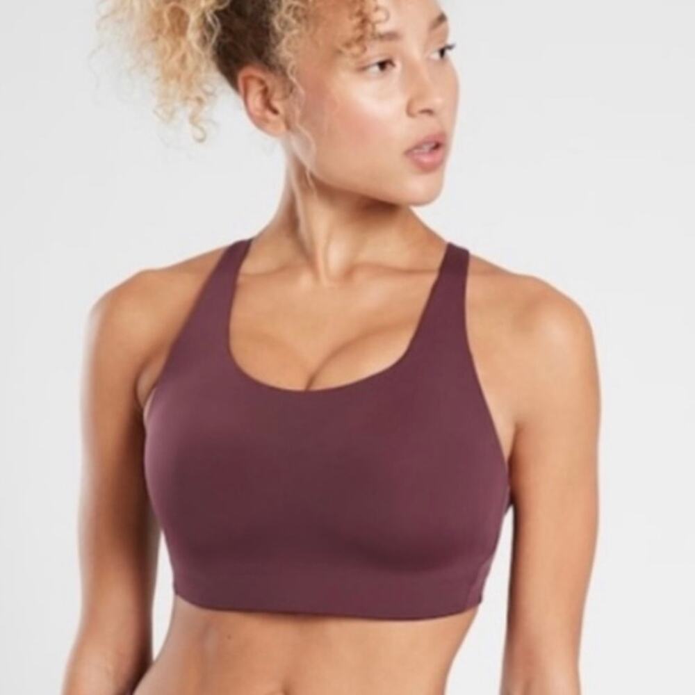 ATHLETA Maroon Purple Adjustable Mesh Keyhole Back Sports Bra Size 40C